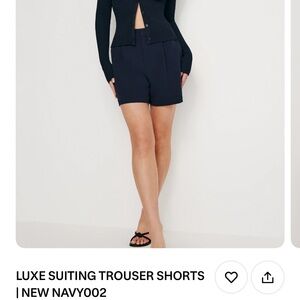 Good American Luxe Navy Suiting Trouser Shorts